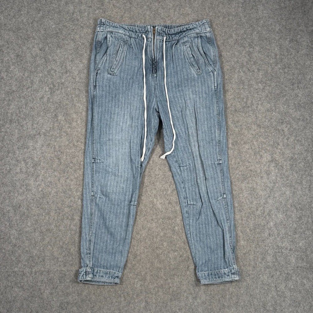 Free People Blue Linen Blend Chambray Light At Sunrise Joggers Pants Size XS